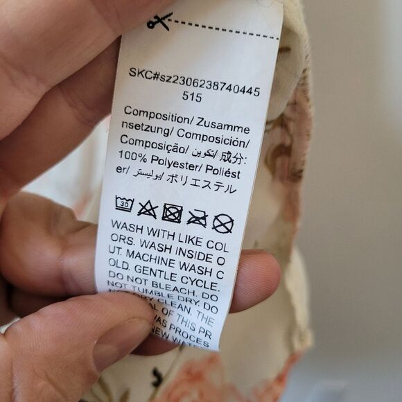 Cream Floral Midi Dress Smocked Tiered Fairy Cottage Whimsical Pastoral Maiden S - Picture 10 of 10